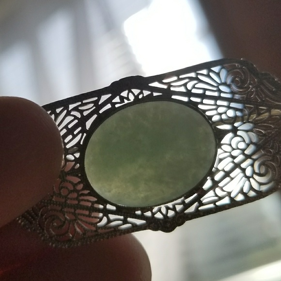 Relisted -Vintage 10k gold Jade brooch pin white Art Nouveau - Picture 5 of 8